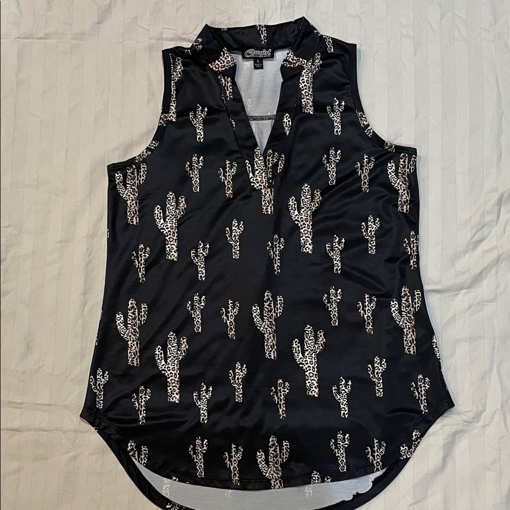 Stylish Black and White Cactus Print Blouse